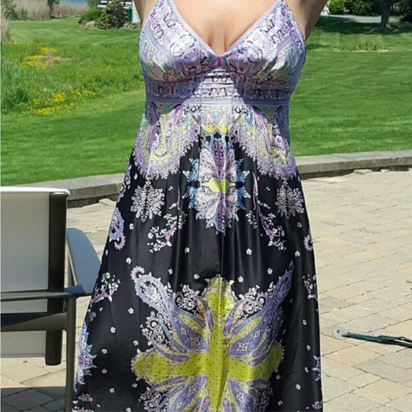 ECI•Purple Paisley Charmeuse Silky•Maxi•Dress•Sz 6 - Picture 3 of 8